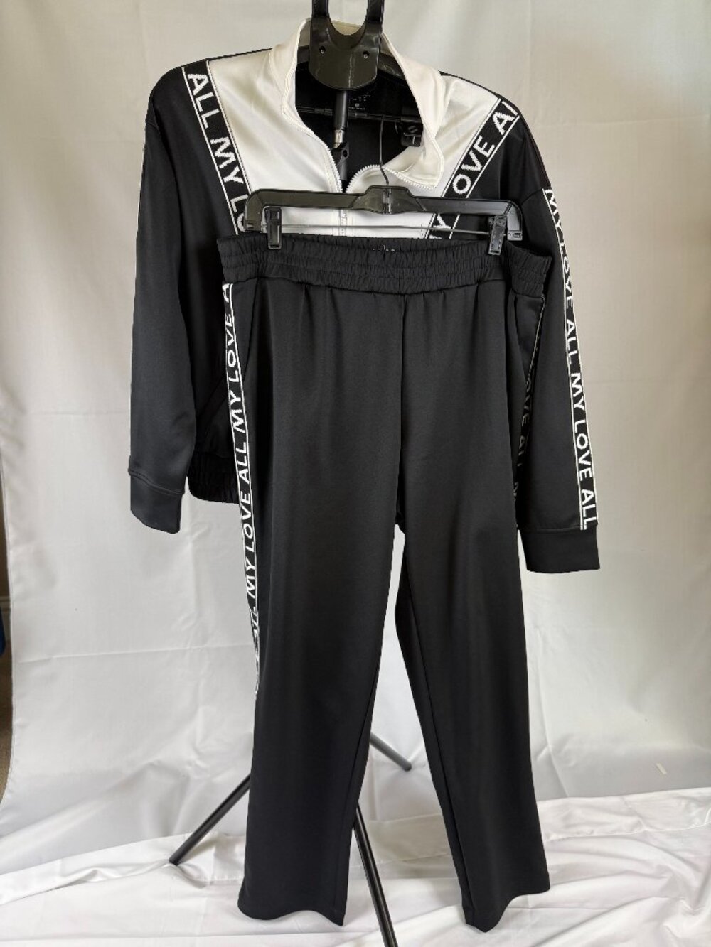 New York & Company All My Love 2-Piece Track Jogging Suit Black White L